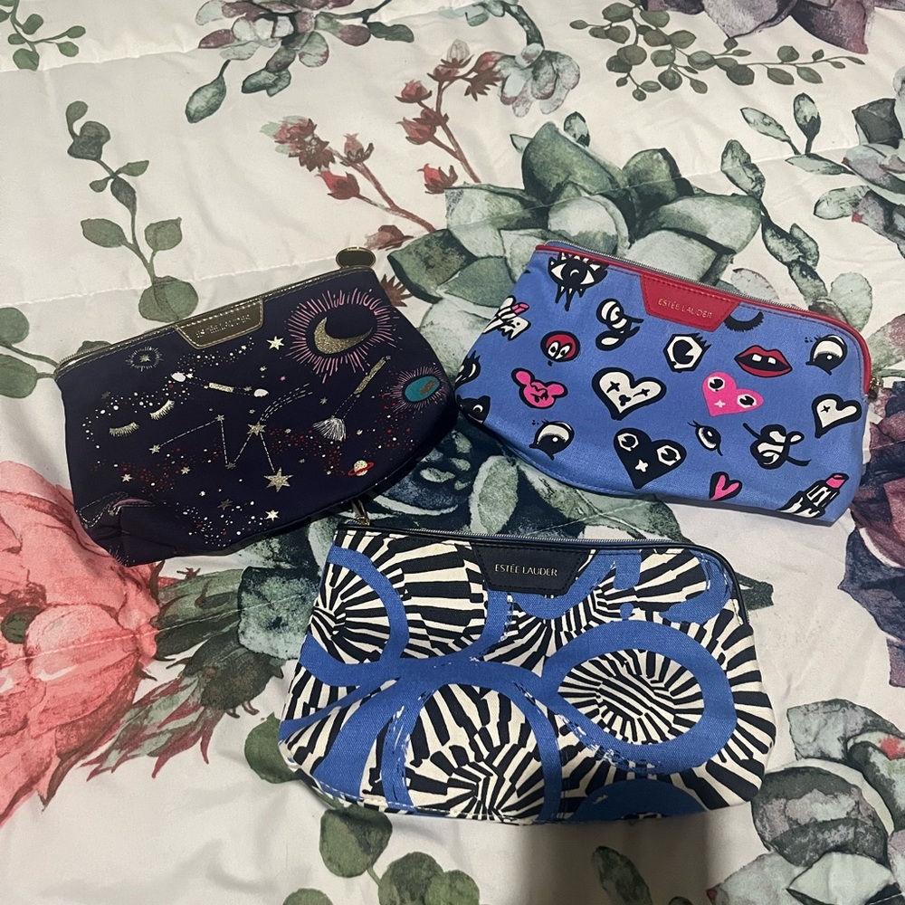 Estee Lauder Makeup Bag Bundle Set of 3 Celestial Pop Art Geometric Pouches